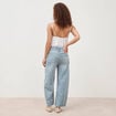 Jeans barrel taille haute 7/8&egrave;me denim bleach femme