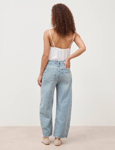 Jeans barrel taille haute 7/8&egrave;me denim bleach femme