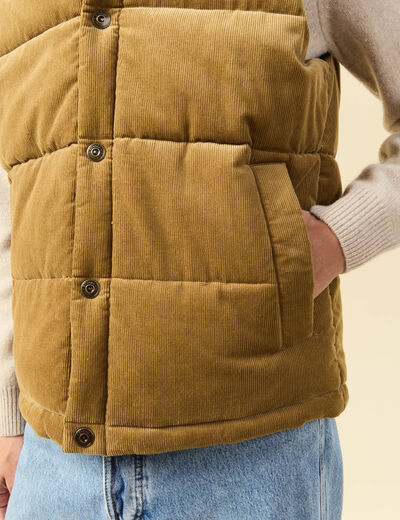 Doudoune droite courte sans manches camel homme