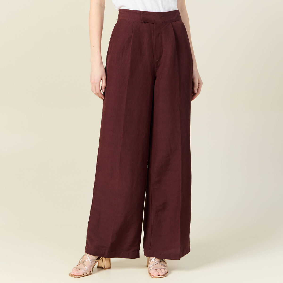 Pantalon large fluide bordeaux femme