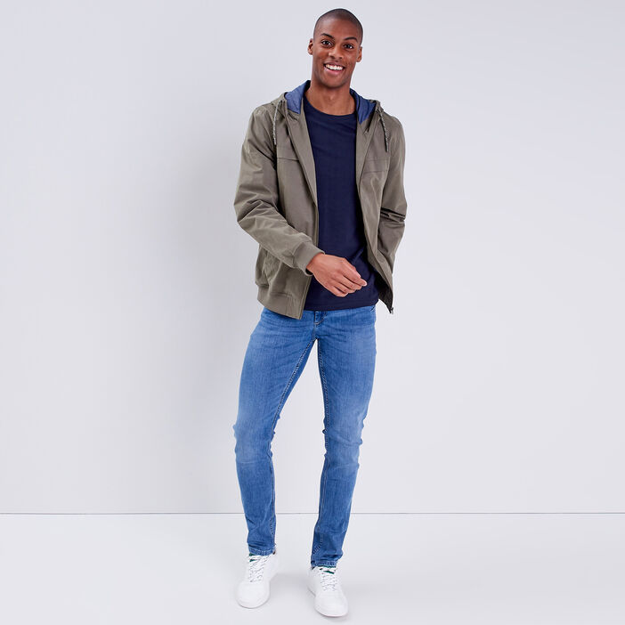 Blouson droit à capuche vert kaki homme