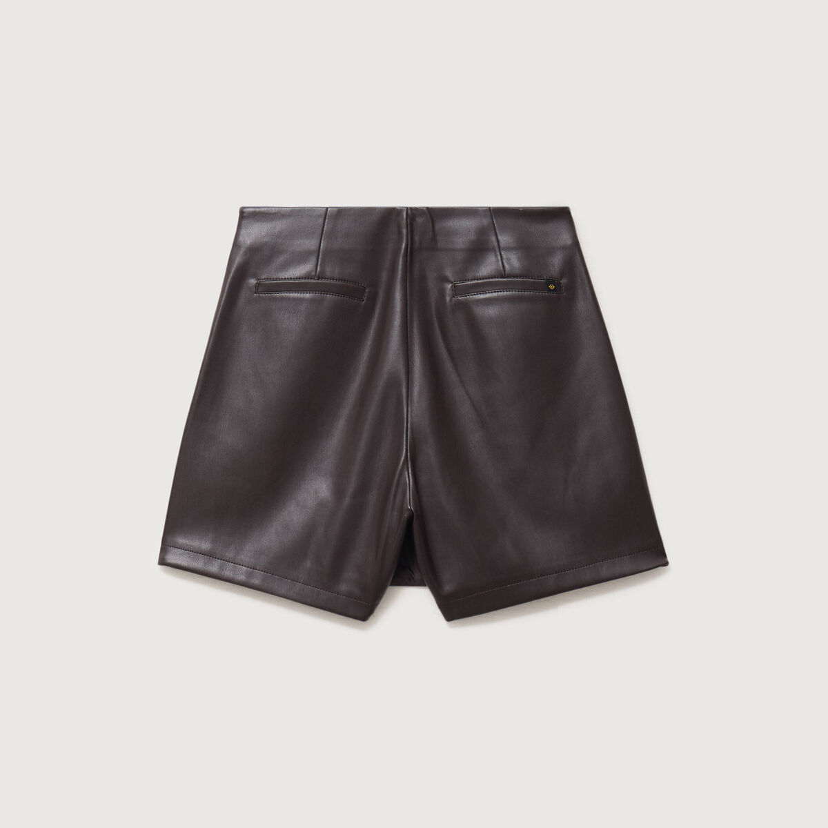 Jupe-short en similicuir doubl&eacute;e marron fonc&eacute; femme