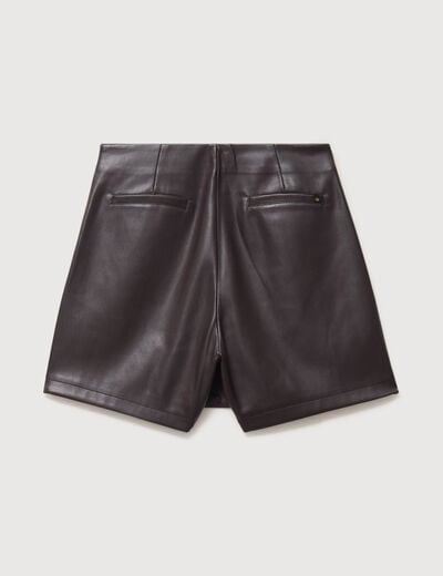 Jupe-short en similicuir doubl&eacute;e marron fonc&eacute; femme