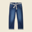 Jeans boyfriend ceintur&eacute; denim brut femme
