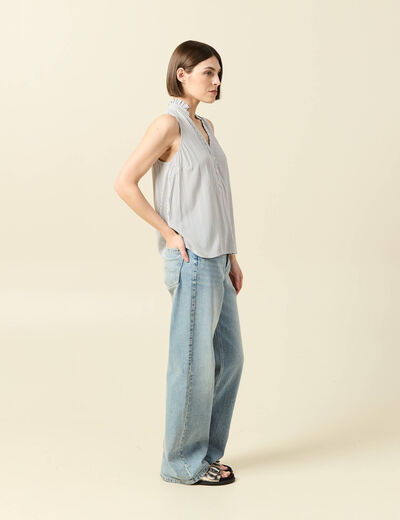 Top sans manches col montant bleu femme