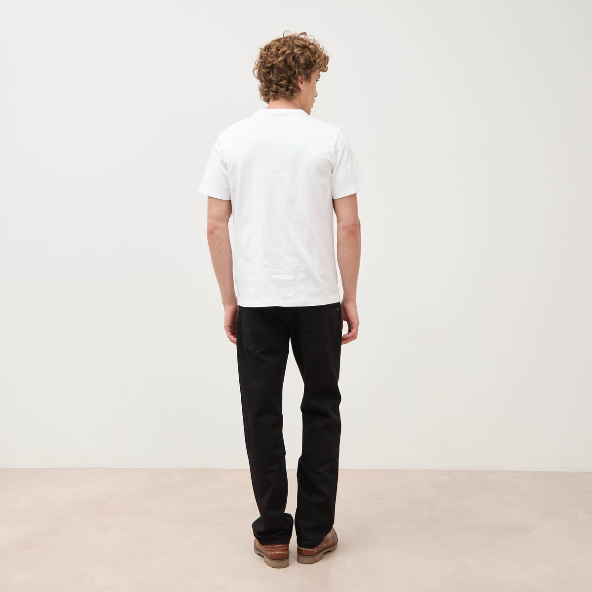 T-shirt col mao manches courtes en coton blanc homme