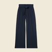 Pantalon large fluide noeud bleu marine femme