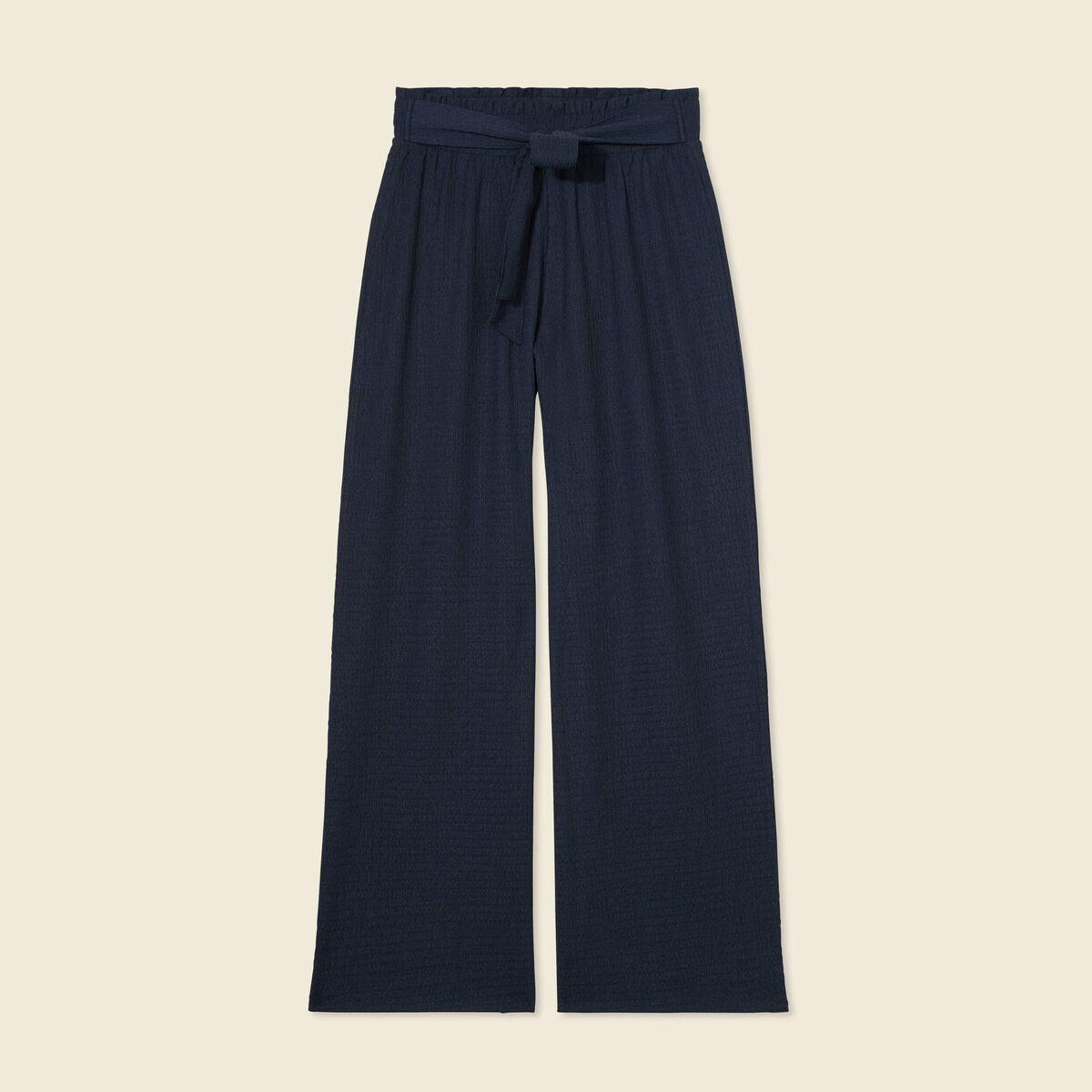 Pantalon large fluide noeud bleu marine femme