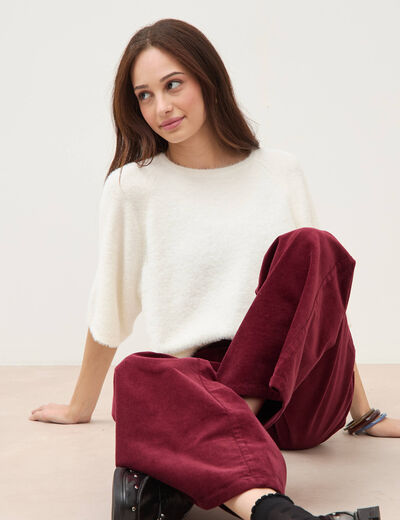 Pull droit manches 3/4 col rond ecru femme
