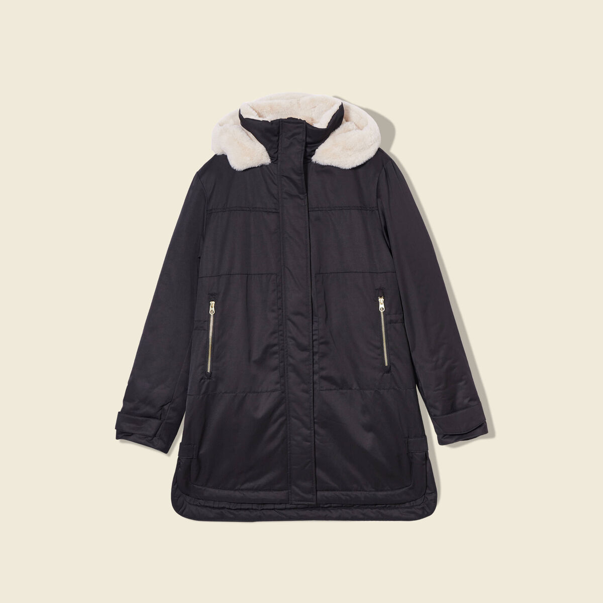 Parka droite &agrave; capuche noir femme
