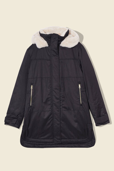 Parka droite à capuche noir femme
