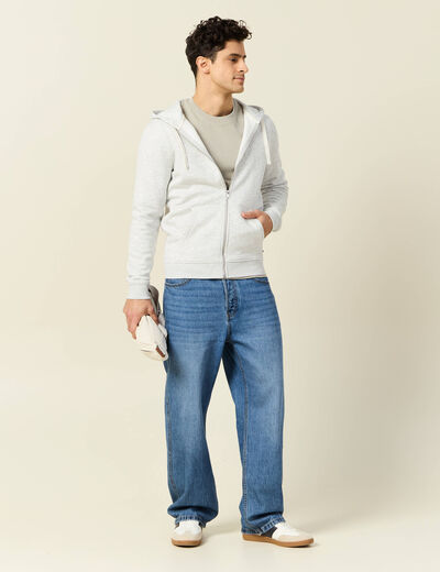 Sweat &agrave; capuche manches longues gris homme