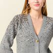 Gilet boutonné à sequins gris femme
