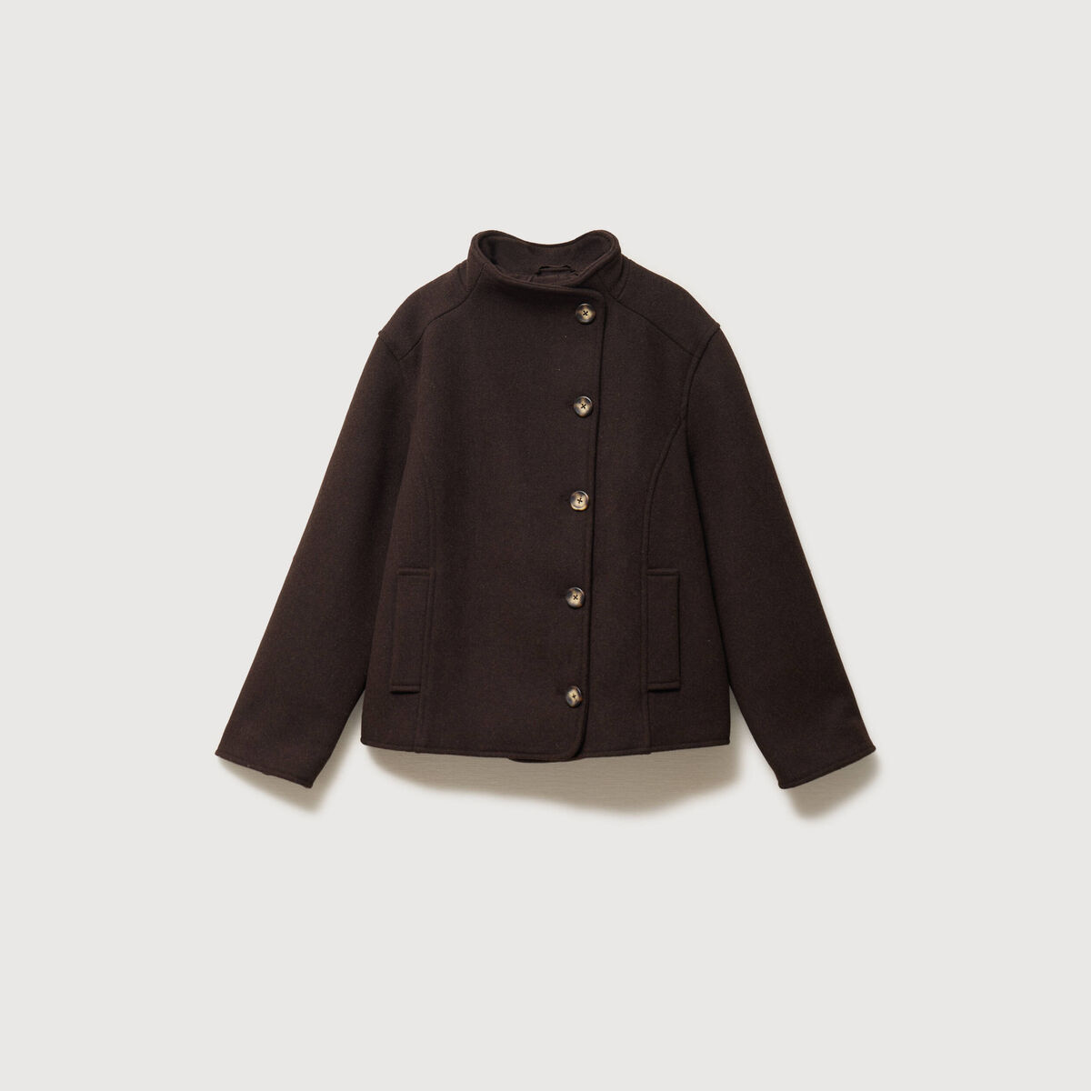 Veste oversize courte col tailleur marron fonc&eacute; femme