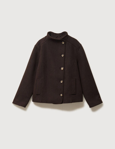 Veste oversize courte col tailleur marron fonc&eacute; femme