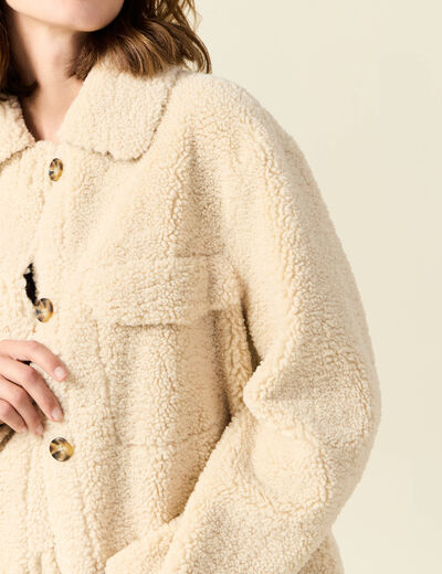 Manteau surchemise droit creme femme