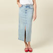 Jupe midi droite en jean denim bleach femme