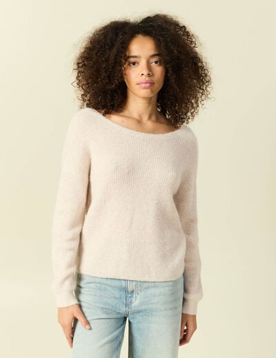 Pull r&eacute;versible manches longues col rond creme femme