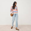 Pull droit col v manches longues multicolore femme