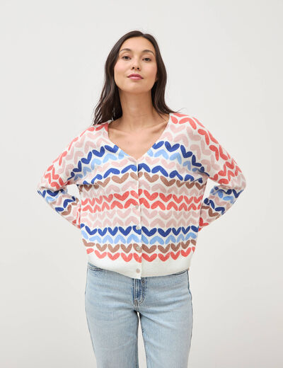 Pull droit col v manches longues multicolore femme