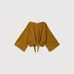 Gilet ajour&eacute; col v manches coude vert olive femme