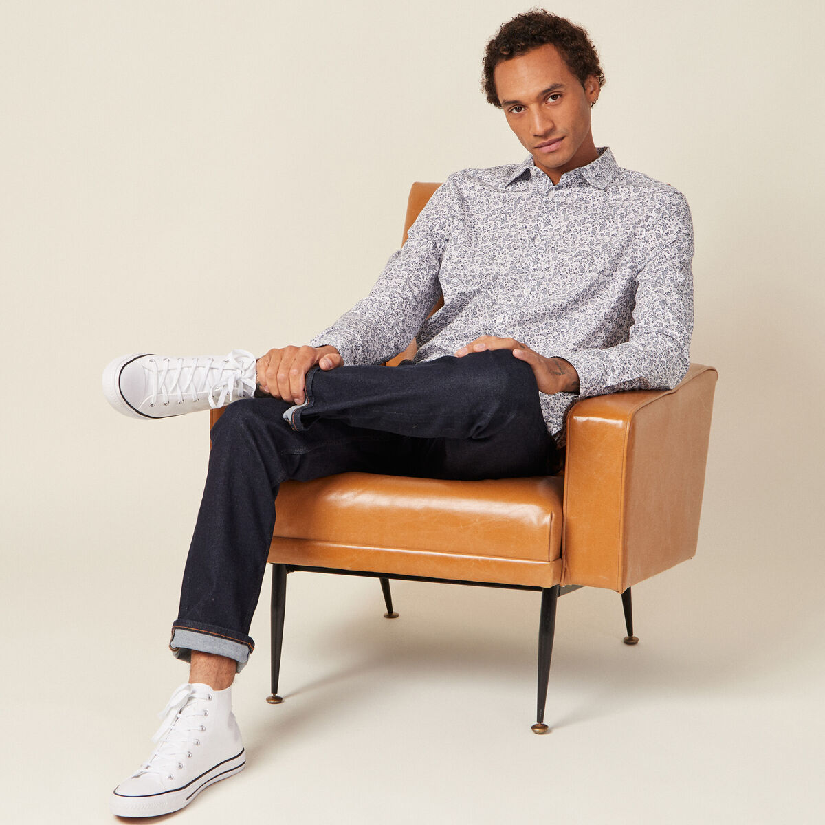 Chemise en coton manches longues blanc homme