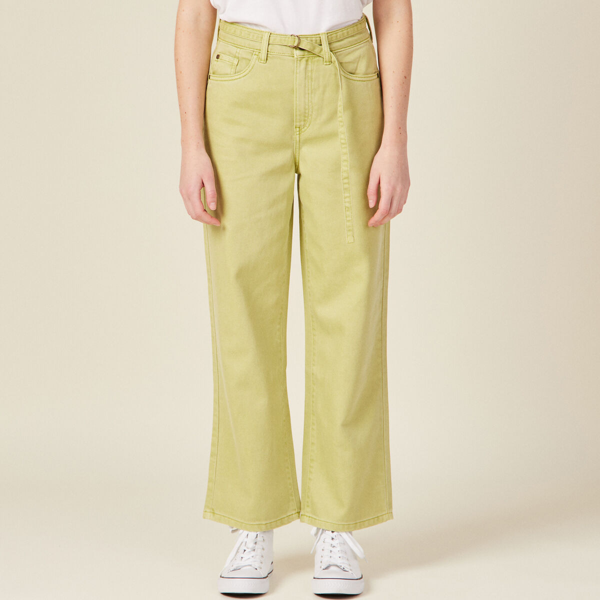 Pantalon large éco-responsable vert anis femme