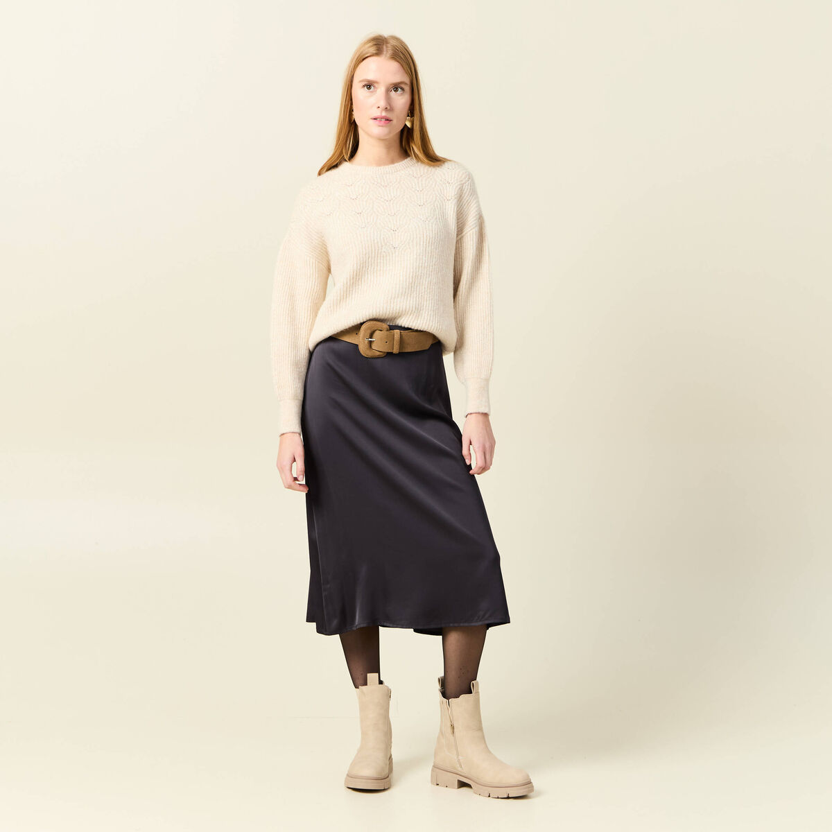 Pull manches longues creme femme