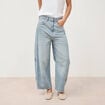 Jeans barrel taille haute 7/8&egrave;me denim bleach femme