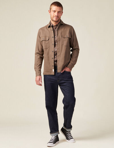 Chemise en coton manches longues marron homme