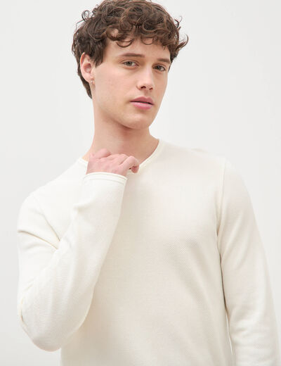 Pull col rond manches longues ecru homme