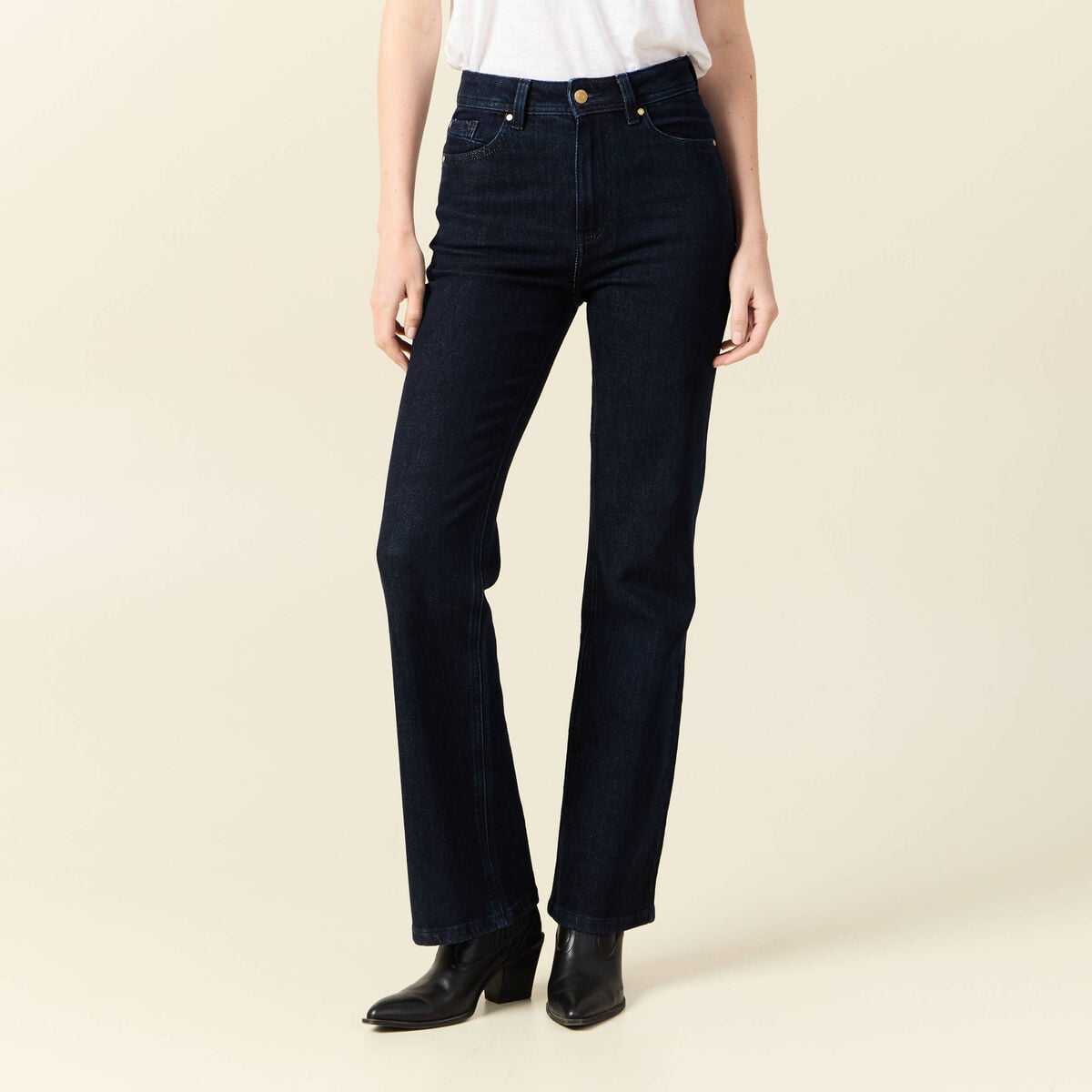 Jeans flare taille haute denim brut femme