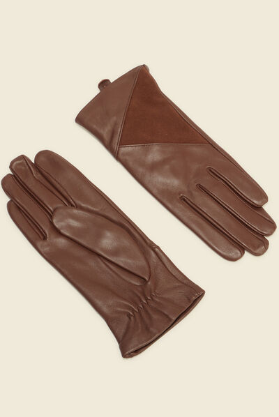 Gants en cuir marron foncé femme