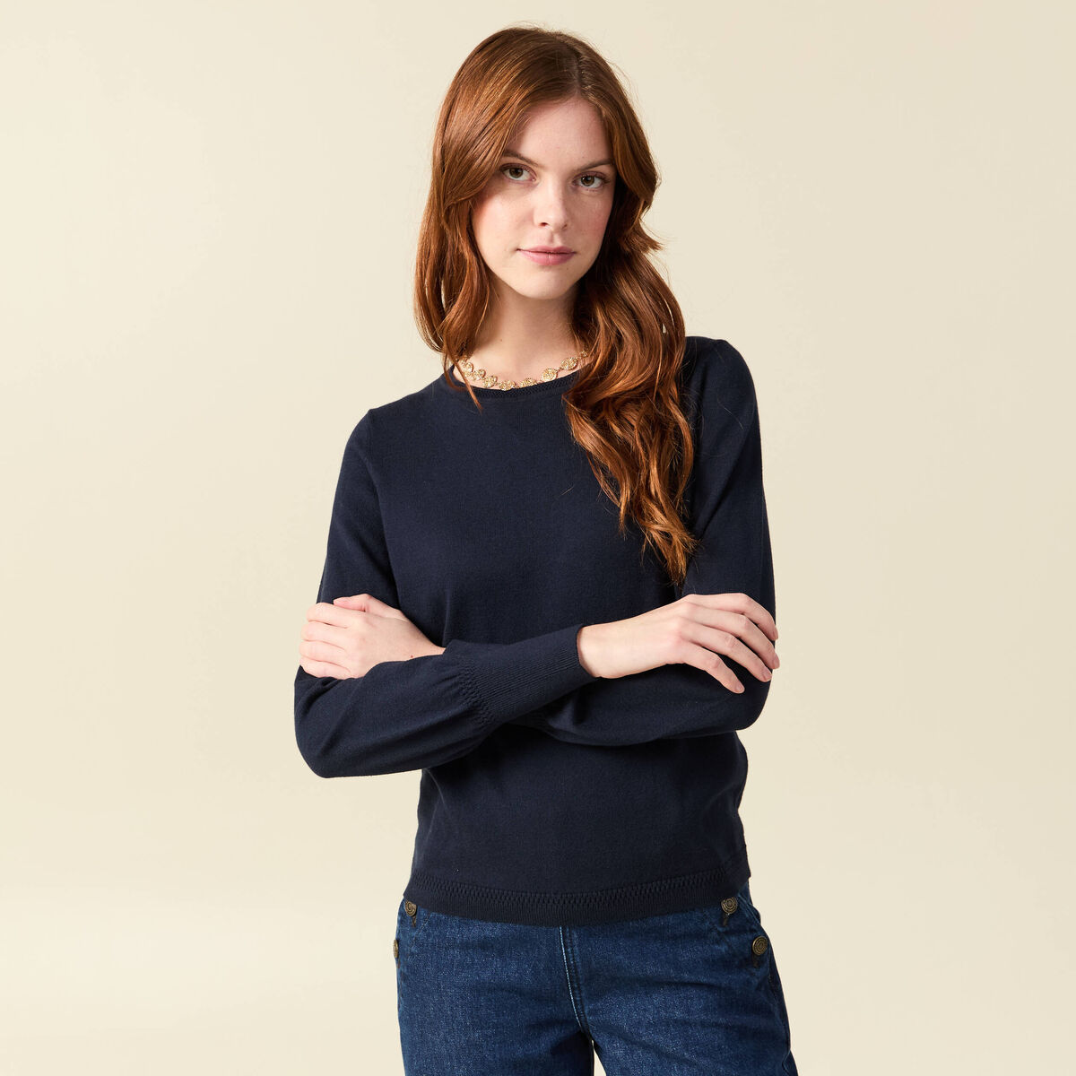 Pull manches longues bleu marine femme