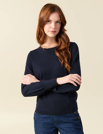 Pull manches longues bleu marine femme