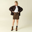 Jupe stretch avec ceinture amovible marron cognac femme
