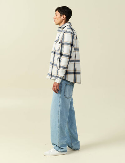Surchemise oversize courte doubl&eacute;e bleu marine homme
