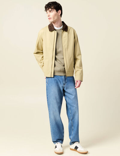 Sweat col rond manches longues en coton vert kaki homme