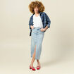 Jupe midi droite en jean denim bleach femme