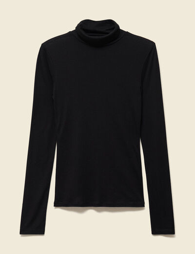 T-shirt cintr&eacute; manches longues col roul&eacute; noir femme