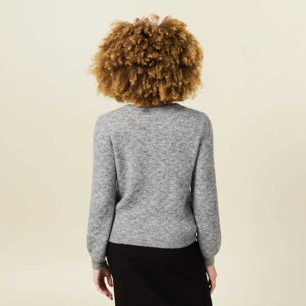 gilet manches longues ajoure gris clair femme Gilet manches longues ajouré gris clair femme