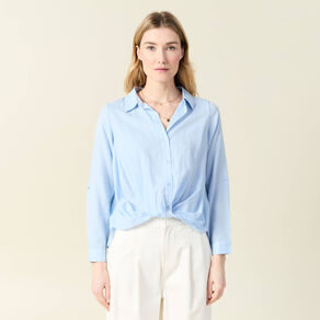 chemise manches longues nouee bleu ciel femme Chemise manches longues nouée bleu ciel femme