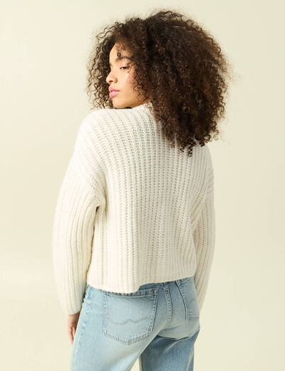 Gilet droit court manches longues creme femme