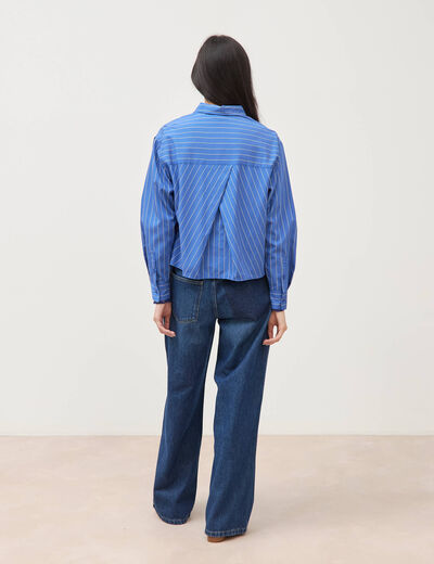 Chemise droite manches longues ray&eacute;e bleu femme
