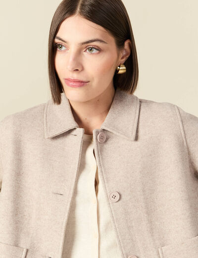 Cardigan droit court col classique creme femme
