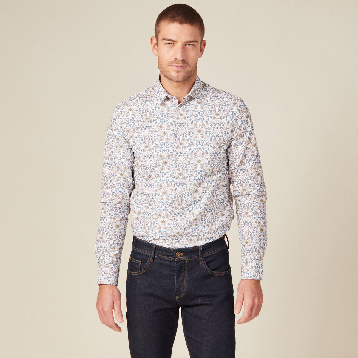 Chemise &agrave; manches longues blanc homme