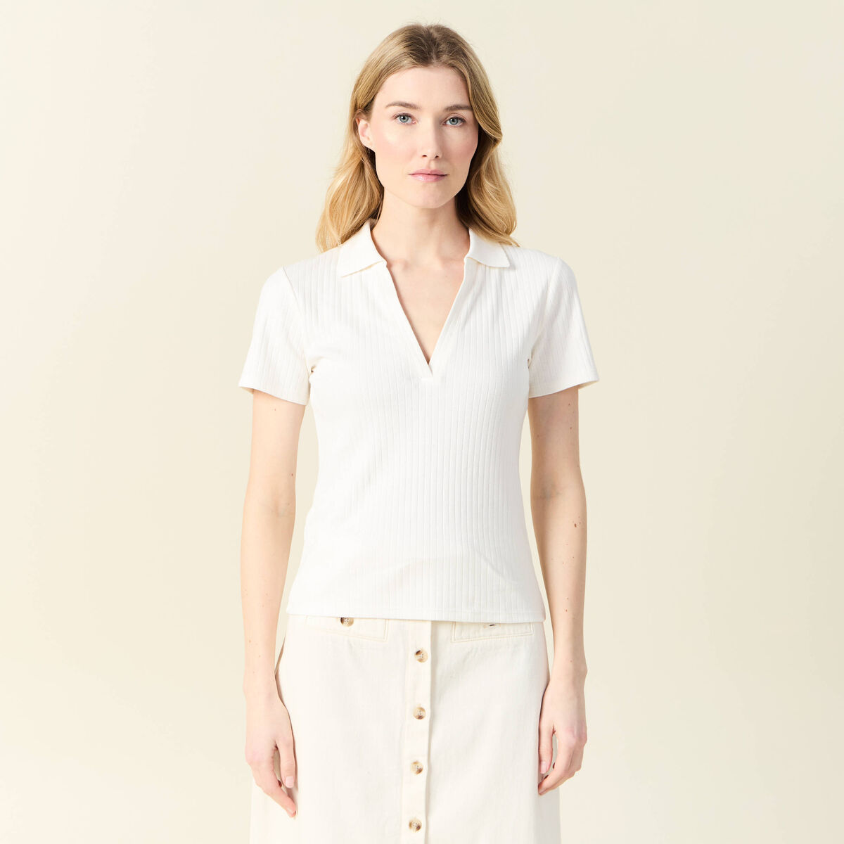 Polo manches courtes ecru femme