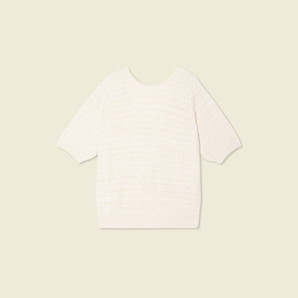 Gilet manches courtes ajouré creme femme