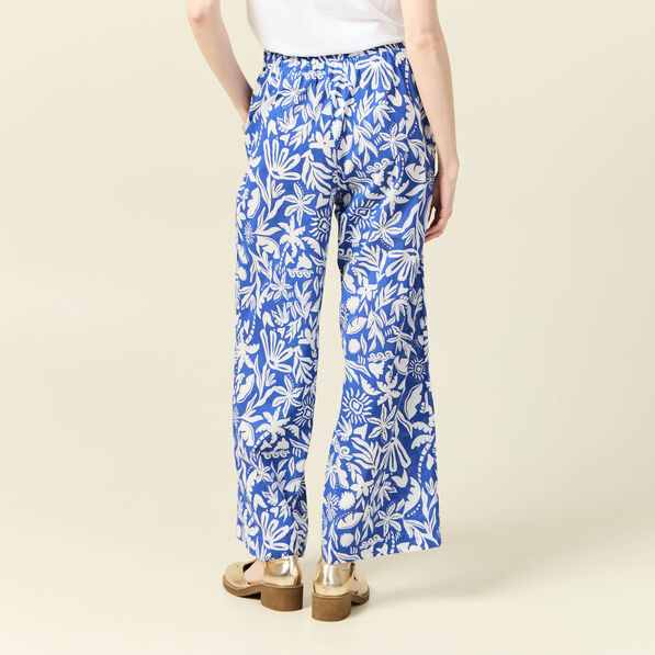 Pantalon large taille haute bleu femme