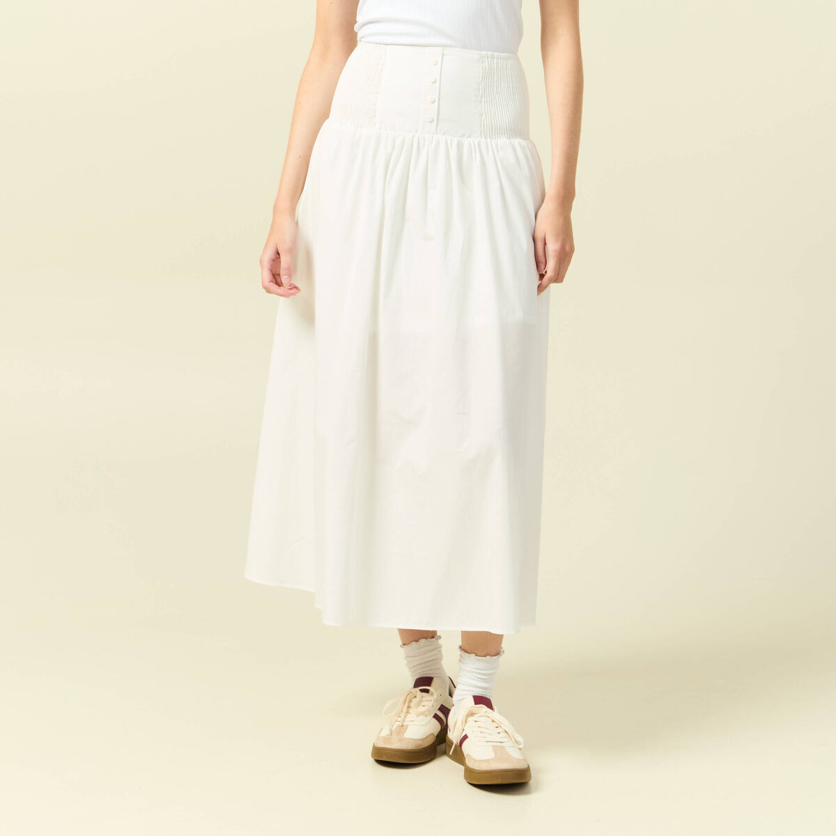 Jupe longue &eacute;vas&eacute;e en coton ecru femme